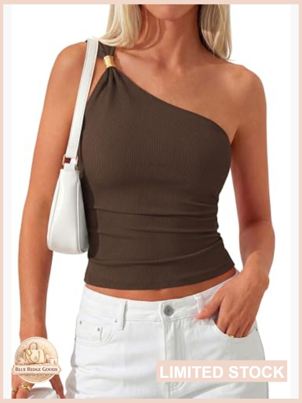 One Shoulder Fitted Ribbed Tank Top Y2K Going Out Sleeveless Summer Top - Picture 5 of 7